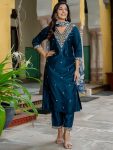 FANCY RAYON EMBROIDERY WORK TOP BOTTOM WITH DUPATTA  TEAL