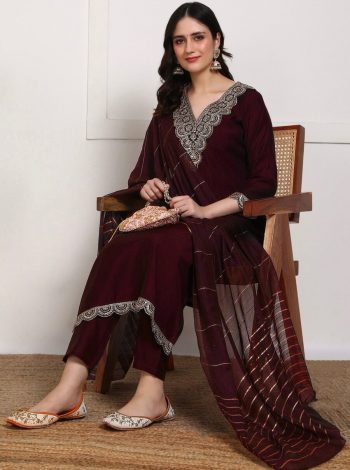 FANCY RAYON EMBROIDERY WORK TOP BOTTOM WITH DUPATTA MAROON
