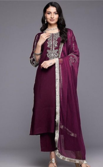 FANCY RAYON EMBROIDERY WORK TOP BOTTOM WITH DUPATTA MAROON