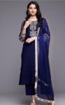 FANCY RAYON EMBROIDERY WORK TOP BOTTOM WITH DUPATTA NAVY BLUE