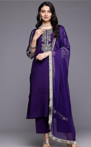 FANCY RAYON EMBROIDERY WORK TOP BOTTOM WITH DUPATTA PURPLE