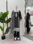 FANCY ROMAN SILK CHINE STITCH THREAD WORK TOP BOTTOM WITH DUPATTA BLACK