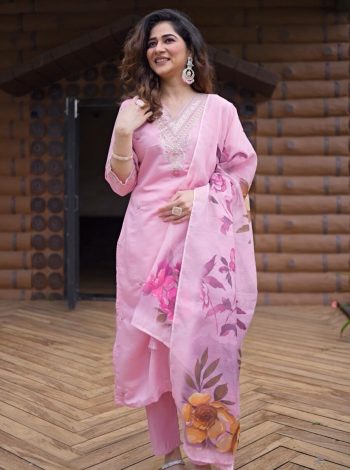 FANCY ROMAN SILK EMBROIDERY WITH SEQUENCE WORK TOP BOTTOM WITH DUPATTA  BABY PINK
