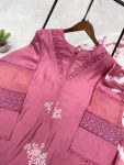 FANCY ROMAN SILK EMBROIDERY WORK AND GPO LACE WITH SOFT ORGANZA IN SLEEVES DESIGN TOP BOTTOM WITH DUPATTA FESTIVE WEAR WHOLESALE PRICE ETHNIC GARMENT (2)