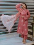 FANCY ROMAN SILK EMBROIDERY WORK AND GPO LACE WITH  SOFT ORGANZA IN SLEEVES DESIGN TOP BOTTOM WITH DUPATTA PINK