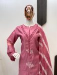 FANCY ROMAN SILK EMBROIDERY WORK AND GPO LACE WITH SOFT ORGANZA IN SLEEVES DESIGN TOP BOTTOM WITH DUPATTA FESTIVE WEAR WHOLESALE PRICE ETHNIC GARMENT (2)