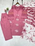 FANCY ROMAN SILK EMBROIDERY WORK AND GPO LACE WITH SOFT ORGANZA IN SLEEVES DESIGN TOP BOTTOM WITH DUPATTA FESTIVE WEAR WHOLESALE PRICE ETHNIC GARMENT (2)