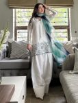 FANCY ROMAN SILK SEQUENCE EMBROIDERY WORK TOP PATIYALA WITH DUPATTA WHITE