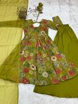 FANCY RROMAN SILK DISCHARGE PRINTING WORK KEDIYA STYLE TOP PALAZZO WITH DUPATTA FESTIVE WEAR WHOLESALE PRICE ETHNIC GARMENT (3)