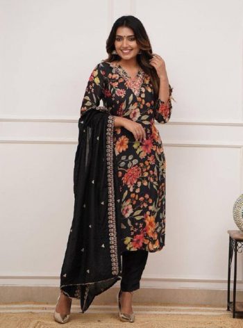 FANCY RUSSIAN SILK SEQUENCE CODING EMBROIDERY WORK TOP BOTTOM WITH DUPATTA BLACK