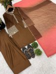 FANCY SATIN SILK EMBROIDERY SEQUENCE WORK TOP PATIYALA WITH DUPATTA FESTIVE WEAR WHOLESALE PRICE ETHNIC GARMENT (3)