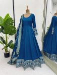 FANCY SATIN SILK THREAD  WITH SEQUENCE WORK GOWN WITH DUPATTA  BLUE