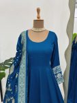 FANCY SATIN SILK THREAD WITH SEQUENCE WORK GOWN WITH DUPATTA PARY WEAR WHOLESALE PRICE ETHNIC GARMENT (6)