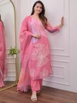 FANCY SCHIFFLI LINEN COTTON PRINT WITH HAND EMBROIDERY AND ZARI WEAVING WORK TOP BOTTOM WITH DUPATTA BABY PINK