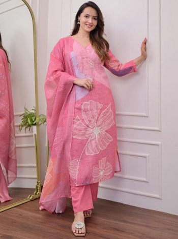 FANCY SCHIFFLI LINEN COTTON PRINT WITH HAND EMBROIDERY AND ZARI WEAVING WORK TOP BOTTOM WITH DUPATTA BABY PINK