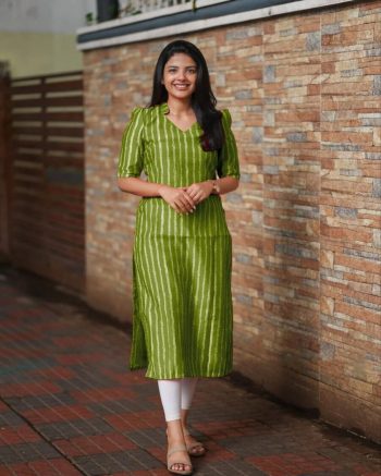 FANCY SOFT COTTON PRINTED ONLY KURTI PERROT GREEN