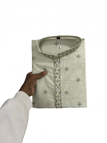 FANCY SOFT COTTON THREAD SEQUENCE WORK MEN'S KURTA PAYJAMA OFF WHITE