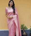 FANCY SOFT LICHI SILK JACQUARD WEAVING WORK SAREE WITH UNSTITCHED BLOUSE PINK