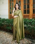 FANCY SOFT LICHI SILK JACQUARD WEAVING WORK SAREE WITH UNSTITCHED BLOUSE PISTA