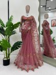 FANCY SOFT NET THREAD SEQUENCE WORK SAREE WITH UNSTITCHED BLOUSE PARTY WEAR WHOLESALE PRICE ETHNIC GARMENT (3)