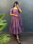 FANCY SOUTH SILK COTTON EMBROIDERY WORK ONE PIECE DRESS LAVENDER