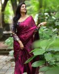 FANCY SPACE SILK PLAIN SAREE WITH SEQUENCE THREAD WORK UNSTITCHED BLOUSE PARTY WEAR WHOLESALE PRICE ETHNIC GARMENT (5)