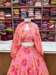 FANCY TABBY ORGANZA SILK FLORAL PRINT LEHENGA CHOLI WITH DETACHABLE SLEEVES PARTY WEAR WHOLESLAE PRICE ETHNIC GARMENT (2)
