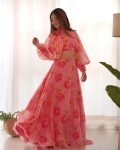 FANCY TABBY ORGANZA SILK FLORAL PRINT LEHENGA CHOLI WITH DETACHABLE SLEEVES PARTY WEAR WHOLESLAE PRICE ETHNIC GARMENT (2)