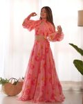 FANCY TABBY ORGANZA SILK FLORAL PRINT LEHENGA CHOLI WITH DETACHABLE SLEEVES PARTY WEAR WHOLESLAE PRICE ETHNIC GARMENT (2)