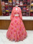 FANCY TABBY ORGANZA SILK FLORAL PRINT LEHENGA CHOLI WITH DETACHABLE SLEEVES PARTY WEAR WHOLESLAE PRICE ETHNIC GARMENT (2)