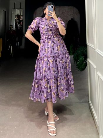 FANCY TABBY SILK PRINTED ONE PIECE LAVENDER