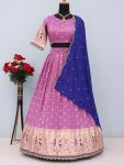 FANCY TISSUE SILK EMBROIDERY SEQUENCE LACE WORK LEHENGA CHOLI WITH DUPATTA FESTIVE WEAR WHOLESALE PRICE ETHNIC GARMENT (1)