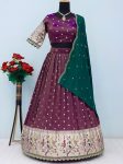 FANCY TISSUE SILK EMBROIDERY SEQUENCE LACE WORK LEHENGA CHOLI WITH DUPATTA WINE