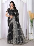 FANCY TWILL NET EMBROIDERY DIAMOND WORK SAREE WITH UNSTITCHED BLOUSE PARTY WEAR WHOLESALE PRICE ETHNIC GARMENT (3)