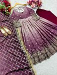 FANCY TWO TONE CHINON SILK EMBROIERY SEQUENCE WORK GOWN BOTTOM WITH DUPATTA FESTIVE WEAR WHOLESALE PRICE ETHNIC GARMENT (1)
