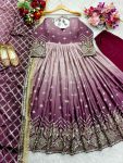 FANCY TWO TONE CHINON SILK EMBROIERY SEQUENCE WORK GOWN BOTTOM WITH DUPATTA FESTIVE WEAR WHOLESALE PRICE ETHNIC GARMENT (1)