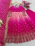 FANCY TWO TONE CHINON SILK EMBROIERY SEQUENCE WORK GOWN BOTTOM WITH DUPATTA FESTIVE WEAR WHOLESALE PRICE ETHNIC GARMENT (2)