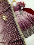 FANCY TWO TONE CHINON SILK EMBROIERY SEQUENCE WORK GOWN BOTTOM WITH DUPATTA FESTIVE WEAR WHOLESALE PRICE ETHNIC GARMENT (1)