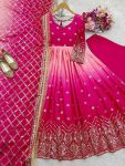 FANCY TWO TONE CHINON SILK EMBROIERY SEQUENCE WORK GOWN BOTTOM WITH DUPATTA FESTIVE WEAR WHOLESALE PRICE ETHNIC GARMENT (2)