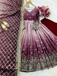 FANCY TWO TONE CHINON SILK EMBROIERY SEQUENCE WORK GOWN BOTTOM WITH DUPATTA FESTIVE WEAR WHOLESALE PRICE ETHNIC GARMENT (1)