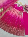 FANCY TWO TONE CHINON SILK EMBROIERY SEQUENCE WORK GOWN BOTTOM WITH DUPATTA FESTIVE WEAR WHOLESALE PRICE ETHNIC GARMENT (2)