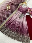FANCY TWO TONE CHINON SILK EMBROIERY SEQUENCE WORK GOWN BOTTOM WITH DUPATTA FESTIVE WEAR WHOLESALE PRICE ETHNIC GARMENT (1)