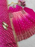 FANCY TWO TONE CHINON SILK EMBROIERY SEQUENCE WORK GOWN BOTTOM WITH DUPATTA FESTIVE WEAR WHOLESALE PRICE ETHNIC GARMENT (2)