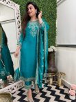 FANCY VICHITRA SILK EMBROIDERY WORK TOP BOTTOM WITH DUPATTA  RAMA