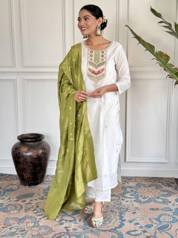 FANCY VISCOSE BLEND SEQUENCE CODING EMBROIDERY WORK TOP BOTTOM WITH DUPATTA PISTA