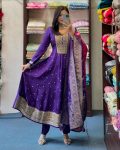 FASHIONABLE BANANA SILK GOLDEN ZARI EMBROIDERY WORK ANARKALI GOWN BOTTOM WITH DUPATTA PARTY WEAR WHOLESALE PRICE ETHNIC GARMENT (4)