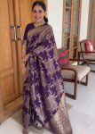 FASHIONABLE BANARASI SOFT SILK ZARI WEAVING WORK SAREE WITH UNSTITCHED BLOUSE PURPLE