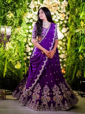 FASHIONABLE CHINON EMBROIDERY THREAD SEQUENCE WORK LEHENGA CHOLI WITH DUPATTA PURPLE