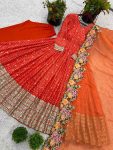 FASHIONABLE CHINON SILK EMBROIDERY SEQUENCE WORK GOWN BOTTOM WITH DUPATTA PARTY WEAR WHOLESALE PRICE ETHNIC GARMENT (6)
