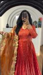 FASHIONABLE CHINON SILK EMBROIDERY SEQUENCE WORK GOWN BOTTOM WITH DUPATTA PARTY WEAR WHOLESALE PRICE ETHNIC GARMENT (6)